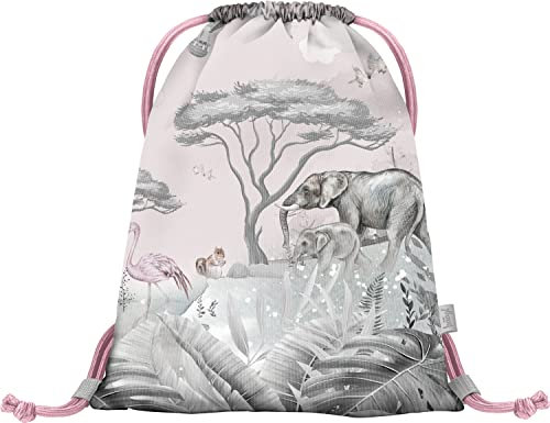 Baagl Turnbeutel für Mädchen und Damen - Schuhbeutel, Schule und Kindergarten Sportbeutel, Sportrucksack (Safari)