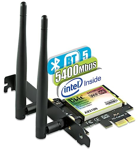 Ubit WLAN Karte, Bis zu 5400Mbit/s PCIe Intel WLAN & Bluetooth 2-in-1 (2.4Ghz, 5Ghz und 6Ghz) WiFi 6 Karte für Desktop PC Windows 11/10(64Bit)