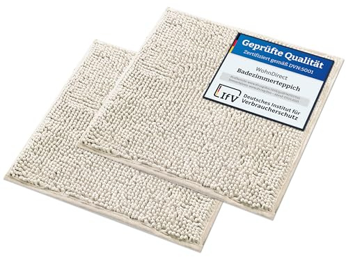 WohnDirect Badematten Set 2 teilig - Creme 45 x 45 cm - rutschfest & Waschbar - Badvorleger, Badezimmerteppich, WC Vorleger