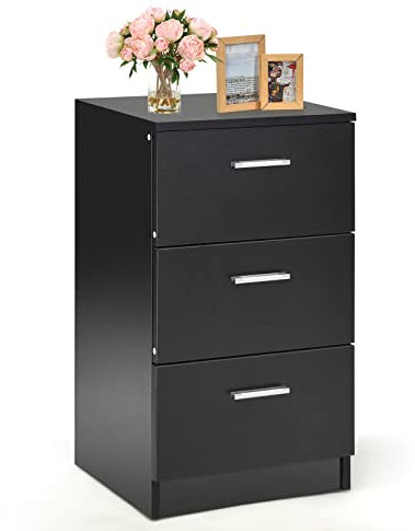 KOMFOTTEU Caisson de Bureau avec 3 Tiroirs, petite Commode multifonctionnelle avec Rails soyeux, Classeur de Dossiers avec Dispositif Anti-basculement, 38 x 35 x 67 cm (Noir)