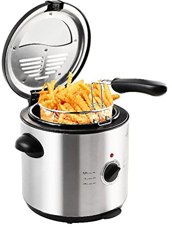 1.5L Electric Deep Fryer Deep Fryer with Viewing Window Stainless Steel Deep Fryer Temperature Up to 190°C Technology for Cold Zones Removable Oil Basket Automatic Deep Fryer 1000W