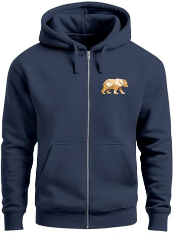 Neverless® Sweatjacke Zip-Hoodie Herren Polygon Print Bär Outdoor Print Motiv Zipjacke Männer Fashion Streetstyle