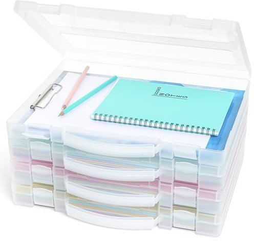 Winter Shore Tragbare Kunststoff-Dokumententasche A4 mit Griff (4er-Pack) - Dokumentenmappe für Schule, Bürobedarf, Scrapbook - Durchsichtige Mappe mit Verschluss - 35,5 x 26,5 x 4,1 cm