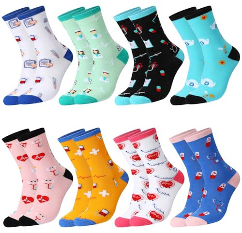 HICARER 8 Paar Lustige Socken für Damen Fun Socken für Krankenschwester Arzt Baumwollsocken Geschenke für Krankenschwester