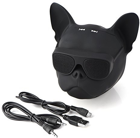 Tragbarer Bluetooth Lautsprecher, Bluetooth Lautsprecher Hund Bulldogge Lautsprecher Bluetooth Lautsprecher 4.1 Französische Bulldogge Musikbox, 32G Großem Speicher, für Outdoor Aktivitäten (Schwarz)