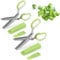 2 Pairs Herb Scissors Set, Kitchen Scissors with 5 Blades and Cover, Multipurpose Kitchen Herb Shears with Safety Cover and Cleaning 2 Pairs for Herb (Green)
