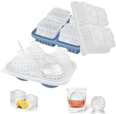 TOKIISHE Eiswürfelform Silikon groß XXL 5cm 4-Fach 2er Pack Eiswürfelform mit Deckel, Faltbar Auslaufsicher Eiswürfelform mit Trichter, BPA Frei Ice Cube Tray für Gekühlte Cocktails Whisky Saft - Blau