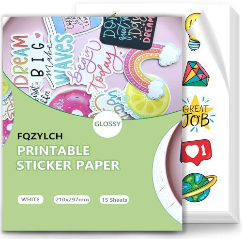 Vinyl Sticker Papier, 15 Bedruckbares Vinyl Aufkleber Papier, Glänzende weiße Sticker Papier, A4 Aufkleber Papier Wasserdicht für Laser Tintenstrahldrucker