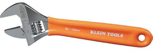 KLEIN TOOLS O5076 Adjustable Wrench, Precision Forged 1 1/2-Inch Extra-Capacity Jaw, SAE and Metric Scales, Plastic-Dipped Handle, 6-Inch