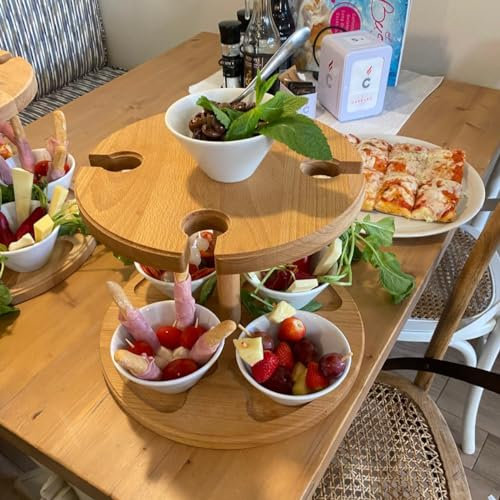 Mottiwood Alzatina 4 Bicchieri, Vassoio Aperitivo, 2 Ripiani, 4 Spazi Porta Bicchieri, 100% Legno Faggio, Idea Unica, Dimensioni: 32,5x23hcm