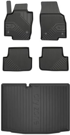 MOTOS Satz Gummifußmatten und Kofferraummatten passend für Skoda Fabia III 2014-2022 Hatchback, ohne höhenverstellbaren Kofferraumboden Verbessern Sie Ihren Reisekomfort mit Antirutschmatte Auto 3D- A