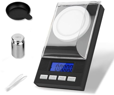 Hengrongshen Feinwaage, 100g / 0.001g Ffeinwaage 0.01g Mit Kalibriergewichten, Pinzette, Briefwaage Mit LCD-Display, Grammwaage, Feinwaage 0.001g, Briefwaage Digital