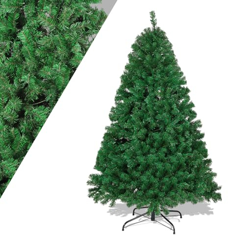 Izrielar Albero di Natale artificiale, 150 cm, verde, con 488 punte in PVC, decorazione notturna artificiale con supporto in metallo, abete verde