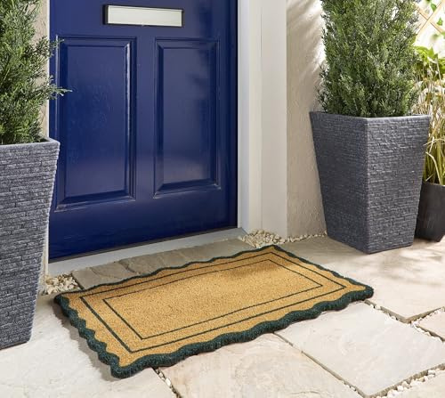 Lord of Rugs Printed Coir Door Mat for Home Entrance Indoor and Outdoor, Patio, Balcony Non-Slip Durable Natural Coconut Fiber Doormat in 45x75 cm (Green Scallop)