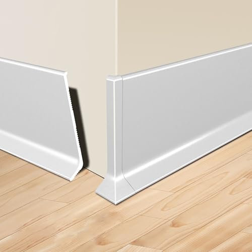 Raouoae Plinthe De Sol 125 Cm * 2 Pièces Bordure Et Baguette pour Sol Stratifié Finition Parfaite Entre Mur Et Sol Installation Facile Idéale pour La Décoration Maison Et Bureau(Silver,Height:40mm)