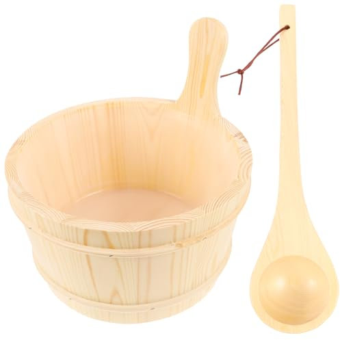 YARNOW Holzfass Saunaeimer Mit Griff Und Holzschale Für Sauna-erlebnis Geeignet Für Home Sauna Fitnessstudio Und Hotel Badezubehör Aus Holz