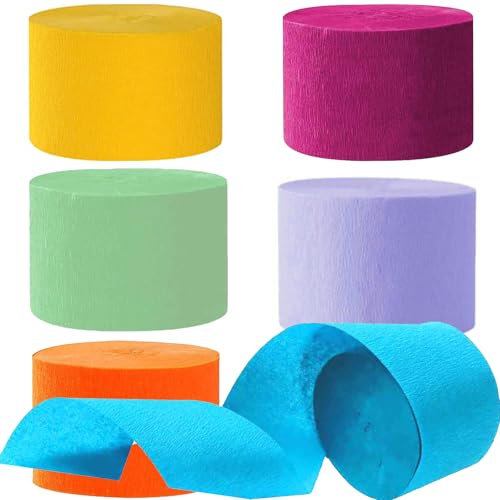 6 Rollen Violett Blau Grün Rosa Krepppapier, Kreppbänder, Krepppapier Luftschlangen Dekoration,für Geburtstag Babydusche Hochzeitsfeier Dekorationen(4.5 cm x 25 m)
