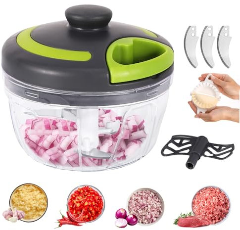 GemüSeschneider,Zwiebelschneider, 400ML Zwiebel Zerkleinerer Mit Klinge und Schläger,Gemüsezerkleinerer mit Seilzug, Zerkleinerer Manuell, Multizerkleinerer Manuell fur Onion Karotte Gemüse und Obst