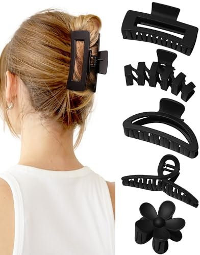 Kavyas 5 Pcs Grosse Pince Cheveux Femme, Grande Pince a Cheveux Antidérapantes Pinces Cheveux Mates, Classique Accessoire Cheveux Convient aux Dames et aux Filles
