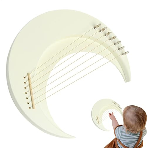 Lyra-Harfe-Musikinstrument, Lyra-Harfe - Hölzerne Mond-Lyra-Harfe, 7-saitiges Lyre-Klavier - -Musikinstrument mit Stimmschlüssel, Harfeninstrument für Cafés