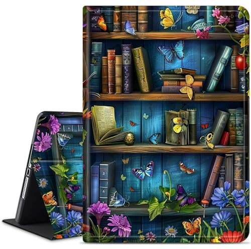 Dikoer for Amazon Kindle Fire HD 10 (9th/7th/5th Generation, 2019/2017/2015 Release) 10.1 Tablet Case, Slim Kickstand Stand Leather Smart Cover with Auto Wake/Sleep, Blue Book Butterfly