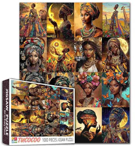 Tucocoo America African Queen Puzzle 1000 Teile Afro Black Girl Puzzles für Erwachsene, Frauen Collage Artwrok Puzzles für herausfordernde Familienaktivitätsspiele DIY Handwerk Puzzle für
