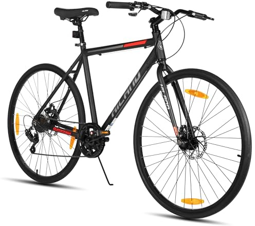 HILAND Clifford Trekkingrad 28 Zoll, 7-Gang Fahrrad mit Aluminium Rahmen und Scheibenbremsen, Crossbike für Damen und Herren, Flatbar Cityrad für Pendler, Alltag und Touren, Rahmenhöhe 53 57cm