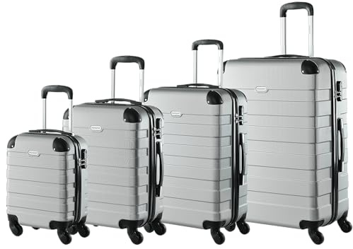 MONZANA® Kofferset Essential Hartschalen Koffer S-M-L-XL Gel-Griffe 4 Rollen Kantenschutz Hardcase Schloss Füße Trolley Rollkoffer Reisekoffer 4er Set Silber