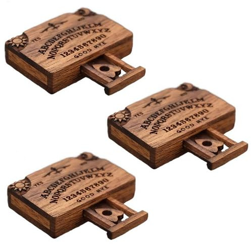 Fierudeng Miniatur Small Ouija Talking Decoration, 3 Stück Spirit Brettspiel, Holz Ouija Bretter Miniaturen Mit Planchettes, Spirituosen Brett Mit Planchette, Wahrsagewerkzeuge