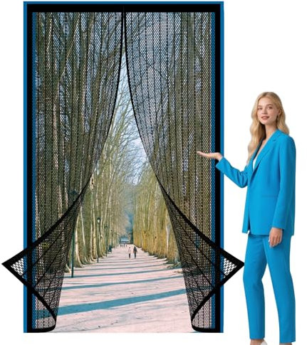 Moustiquaire Porte Magnetique 93 x 197 cm Respirantes, Maille Ultra Fine Rideau en Maille pour Porte D Entrée Intérieur Patio Coulissante, Noir