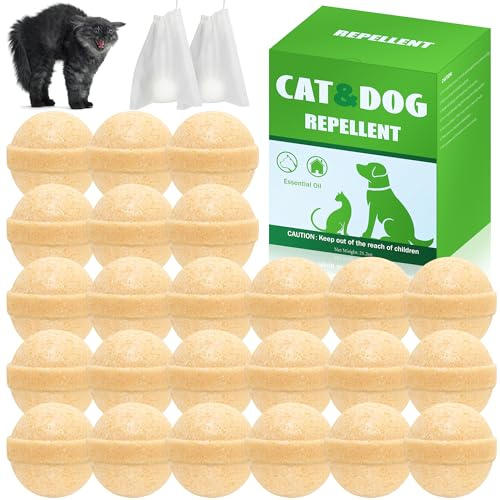 24 Stück Katzenabwehrmittel Outdoor & Indoor – Pfefferminzöl Katzenabwehr Kugeln für Garten, Balkon, Terrasse – Unterstützt beim Fernhalten von streunenden Katzen (ye)