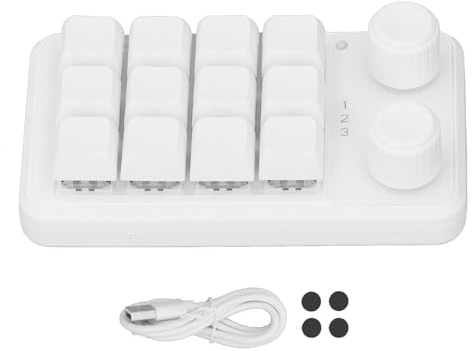 YolieraArt Tastiera meccanica a 12 tasti, 2 manopole, 3 modalità, bianca, console industriale personalizzata con interruttore blu, LED RGB, supporta connessione USB C BT 2.4G, programmabile tramite
