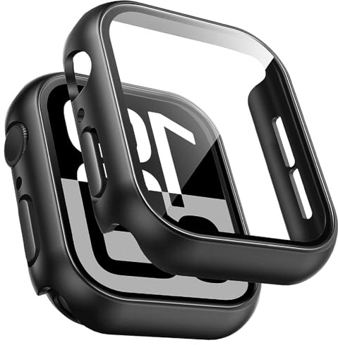 GIOPUEY Funda Compatible con Apple Watch SE 3 40mm 2025, [2 Pack] Protector de Pantalla + Bastidor rígido, Protección Total del Paquete - Black+Black