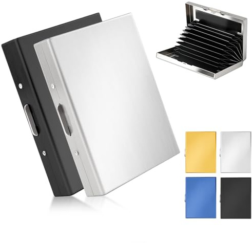 mawmuaw Visitenkartenetui 2 STK Visitenkarten Etuis 10 Fächer Business Card Holder Edelstahl Kartenetui Metall RFID NFC Schutz Visite Karten Etui Schwarz Silber für Damen und Herren Aufbewahrung