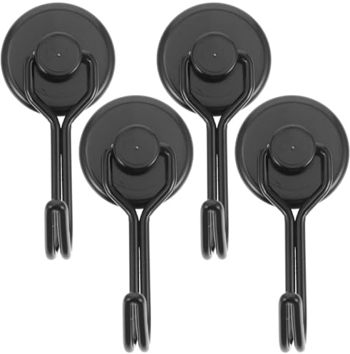 IMIKEYA 4 Pièces Lot de Crochets Magnétiques Alliage Noirs Résistants à Humidité pour Cuisine Porte-serviettes et Ustensiles Support Aimanté Polyvalent pour Surfaces Métalliques