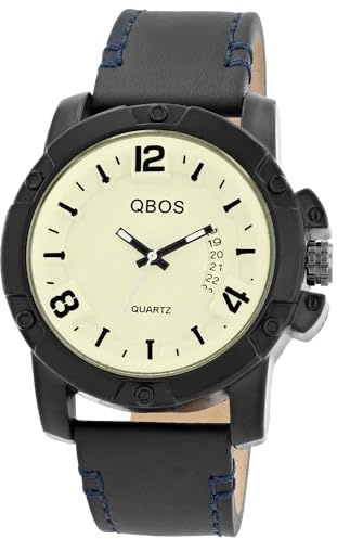 QBOS Herren Armbanduhr aus Echtleder in Schwarz, in Einer Länge von 26 cm, Klassisches Design für jeden Mann