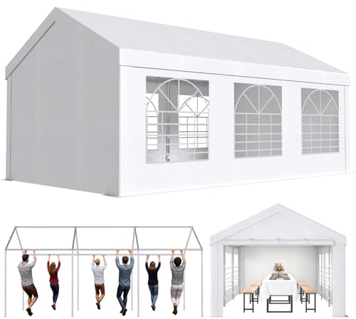 JUMMICO Pavillon Partyzelt Wasserdicht Stabil PE Plane 450 N 170g Gartenzelt UV Schutz 50+ Zelt Festzelt Bierzelt Gartenpavillon für Garten, Party, Festival, Hochzeit, weiß (3 X 6M)