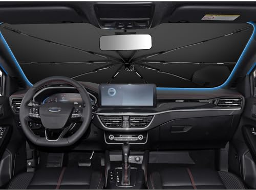 SHAOHAO Compatible con Ford Focus 2019-2025 Protector Solar para Coches Parabrisas Visera Solar Fácil Almacenamiento Tirador con cordón Protección UV Protector Solar Accesorios Parasol
