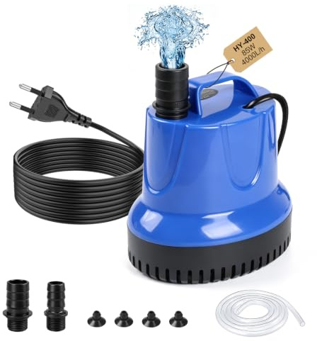 EXLECO Bomba de Agua Sumergible 85W 4000L/H, Mini Water Pump, Bombas de Achique para Aguas Sucias, Acuario, Estanque Jardín – Azul
