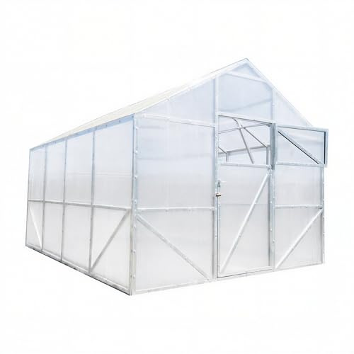 Victoria Gewächshaus Stahl 300x600x250cm mit Fundament| UV-beständige 4 mm Hohlkammerplatten | Winterfestes Tomatenhaus & Treibhaus für Garten