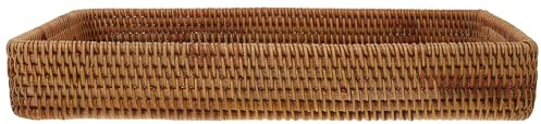 Bandeja Rectangular de Ratán Hecha a Mano Estilo Bohemio | Bandejas Decorativas, Madera y Ratán, Resistente y Firme, para Ordenar Objetos en Mesa o Baño