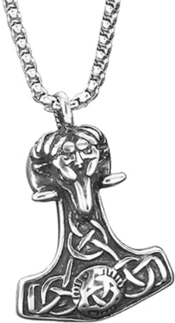 keigtuxh Viking Mjolnir Pendant - Stainless Steel Norse Odin Celtic Necklace for Men