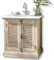 Loberon Waschtisch Cuthbert, Vintage-Charme, mit Lamellentüren, White-Washed-Finish, viel Stauraum, Badmöbel, Tannenholz, Marmor, Keramik, antikbraun/weiß