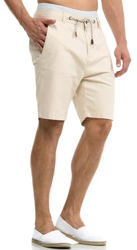 Indicode Herren Bowmanville Shorts aus Leinen & Baumwolle Atmungsaktiv | Leichte Herrenshorts für Urlaub und Freizeit mit luftiger Qualität, Bermudas, Sommerhose, Strandshorts, kurze Hose für Männer