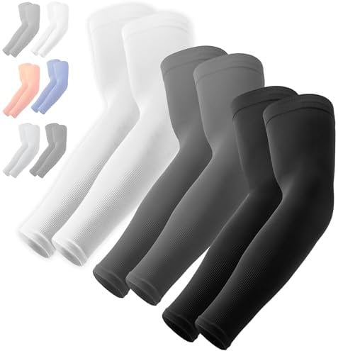 OutdoorEssentials UV-Sonnenschutz, Armstulpen, UV-Kompressionsarmärmel, für Herren, Damen, Golf-Cooling Sleeves, 3 Paare: 1 Paar schwarz, 1 Paar weiß, 1 Paar dunkelgrau, OSFM