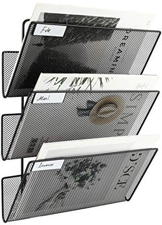 EasyPAG 3 Fächer Strapazierfähig Metall A4 Zeitschriftenhalter Wand Zeitschriften Wandhalter Aktenablage Dokumentenhalter Hängend Magazin Organizer Flyerhalter Prospektspender,Schwarz