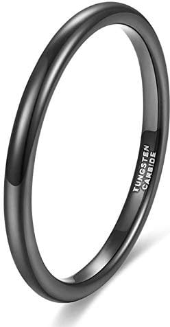 Ringe Damen Herren Schwarz Wolfram Schmal Schlicht Poliert Ring Verlobungsringe Eheringe Partnerringe 2mm 4mm 6mm 8mm (2mm, 65 (20.7))