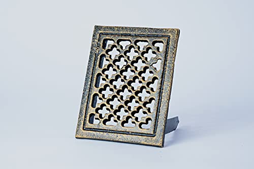 SEZAM Griglia di ventilazione in ghisa 15,5 x 2,3 x 12 cm, per stufe in maiolica, stufe a legna e caminetti - griglia per aria calda- griglia d'ariaper stufa, dipinto in oro antico