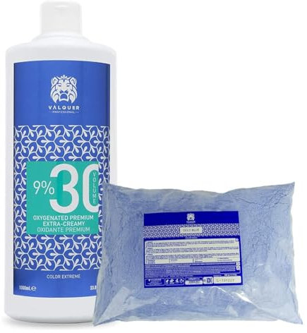 Valquer Professionelles Bleichpaket - Wasserstoffperoxid Creme 30 Vol. (1000 ml) + Blondierungspulver (500 g) - Für Haarsalon und Friseure