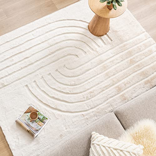 FRAAI | Home & Living Hochflor Teppich - Carvy Curves Creme - Boho, Modern, Skandinavisch - Wohnzimmer, Kinderzimmer, Schlafzimmer, Babyzimmer - Fellteppich - Carpet